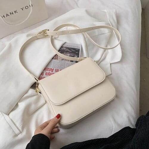 Simple Solid Color Small PU Leather Flap Crossbody Bags For Women 2021 Summer Luxury Trendy Branded Ladies Shoulder Handbags