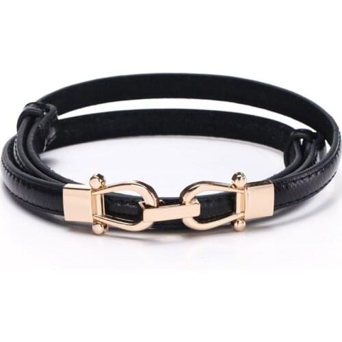 Women Belts Thin Golden Buckle PU Leather Strap for Dress Trousers Casual Black Ladies Female Designer Waistband
