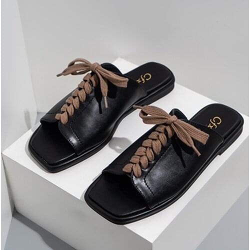 Fashion 2021 New Women Flats Slippers Flip Flops Shoes Summer Female Casual Outside Slides Ladies Flats Lace Up Slippers