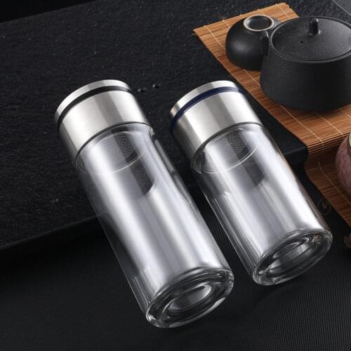 Glass Tea Infuser with Filter Double Layer Water Bottle Drinking Coffee Anti-Scalding Design Loose Leaf Office Cups Mug Business