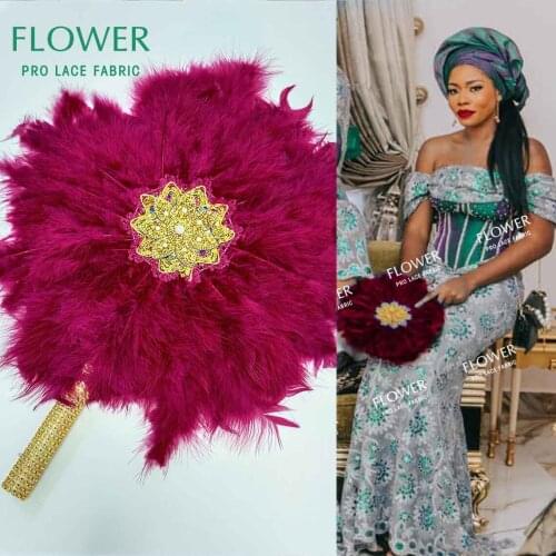 Burgundy Unique Design African Feathers Handfan Big Fan Ladies Wedding Fan For Bride Or Bridesmaids Rhinestones Feather Fan