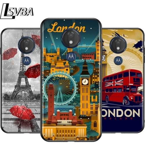 London Bus England Telephone for Motorola G9 G8 G E7 E6 One Play Marco Hyper Fusion Stylus Power Edge Plus Black Phone Case