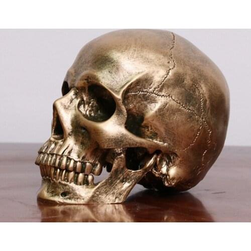 Pub decoration boutique imitation metal simulation 1:1 human model resin bronze skull