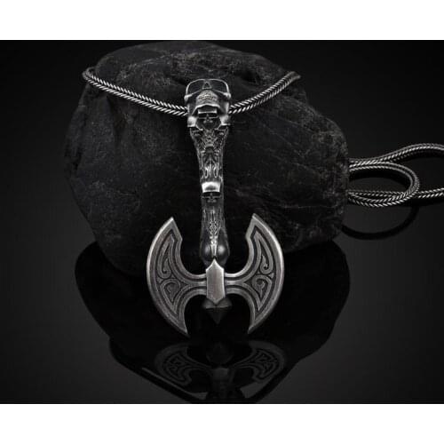 Viking pirate amulet Jewelry on the neck axe pendant necklace men retro vintage charms Mens chain necklace