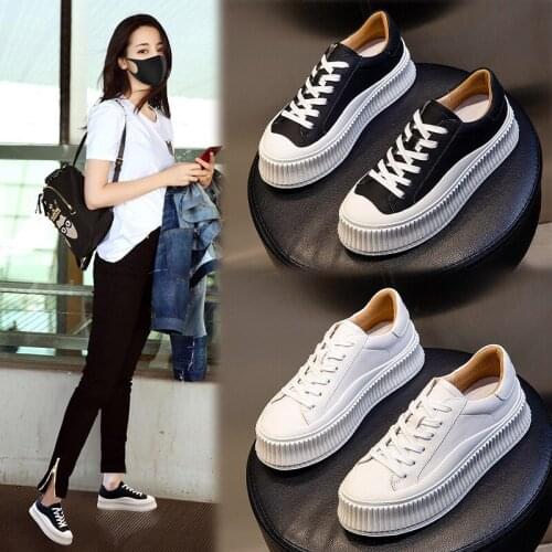 White Shoes Womens Leather Casual Sports Shoes Platform Single Shoes Thick-soled Increased Fla Womens Sneakers Shoes