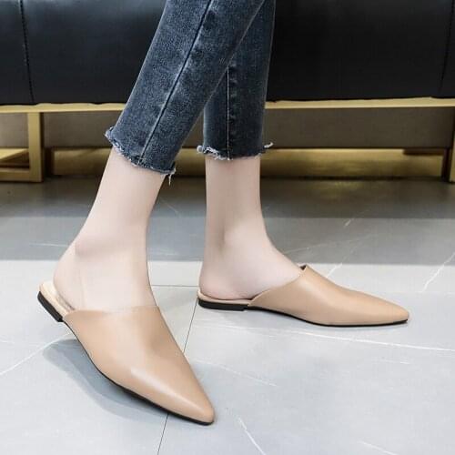 Women slippers outside spring Half drag one pedal PU comfortable skin-friendly flat bottom non-slip Elegant dating shoes U24-95