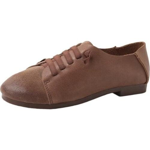 2020 new breathable genuine leather flats shoes woman Lace Up Round Toe Comfortable soft Classics fashion Casual women shoes