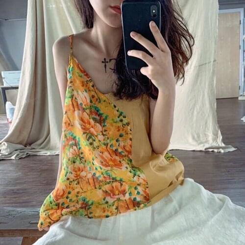 Women Patchwork Linen Camis Ladies Loose Spliced Print Camis Tanktops Female 2020 Sleeveless Tops Spaghetti Strap Camis