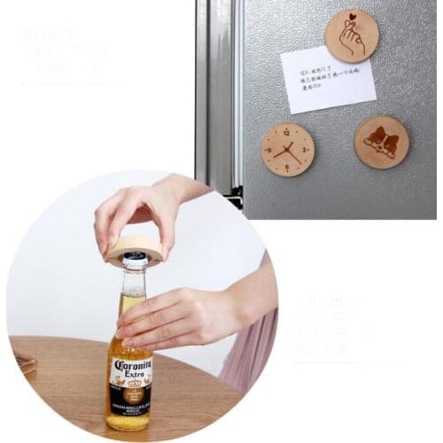 100Pcs/lot DIY Wooden Round Shape Bottle Opener Coaster Fridge Magnet Decoration Beer Bottle Opener Custom logo SN046