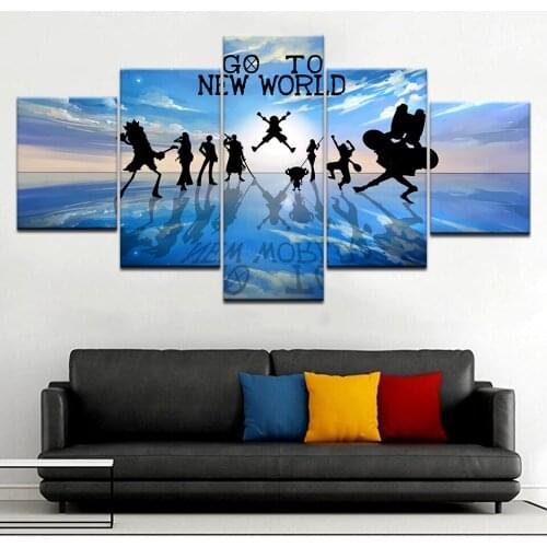 5Panel HD Printed One piece The world of the sea Cartoon Print On Canvas Art Painting For home living room decoration