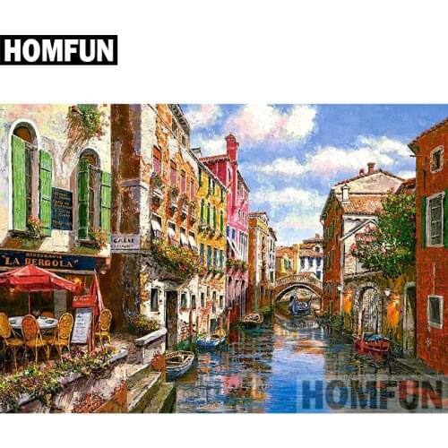 HOMFUN Full Square/Round Drill 5D DIY Diamond Painting "Town scenery" Embroidery Cross Stitch 5D Home Decor Gift A03986