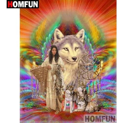 HOMFUN Full Square/Round Drill 5D DIY Diamond Painting "Indian wolf" Embroidery Cross Stitch 5D Home Decor Gift A08790