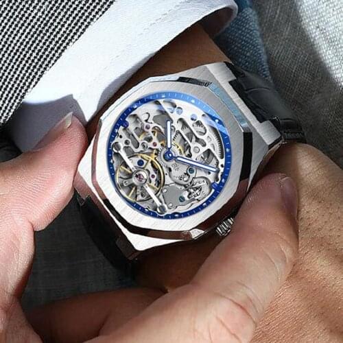 Vintage Style Automatic Mechanical Waterproof 30m Mens Watches Top Brand Luxury Luminous Tourbillon Clock Leather Strap NEW