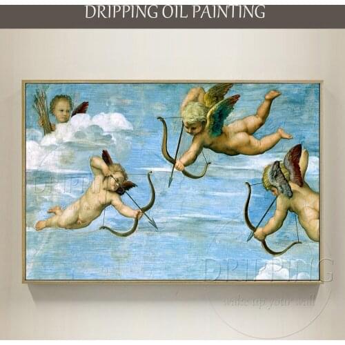 Pure Hand-painted High Quality God Of Love Cupid Portrait Oil Painting on Canvas Hand-painted Cupid Shooting Figure Oil Painting