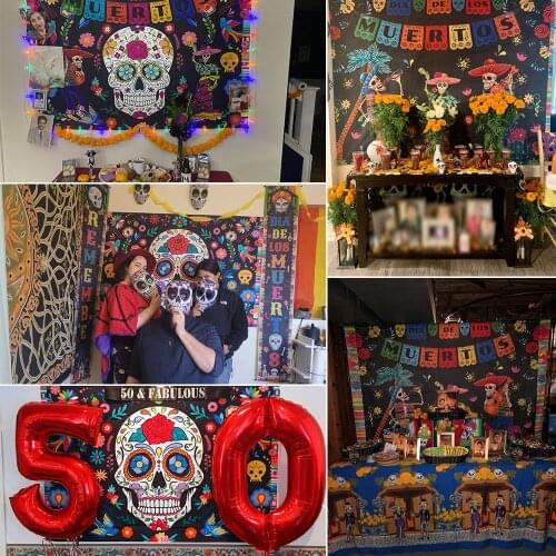 Day of The Dead Backdrop Mexican Fiesta Sugar Skull Flowers Photography Background Dia DE Los Muertos Birthday Party Decorations