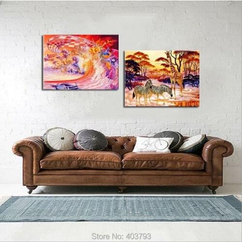 Home Decor HD Print Animal art painting on canvas,Color Animal World For Living Room Wall Art 15x20inchx2