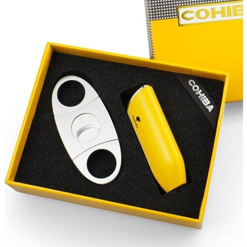 Christmas Present Lighter Cutter Cigar Accessories Set Metal Windproof Butane Gas C Torch Lighters Stainless Steel Cigar Cutter