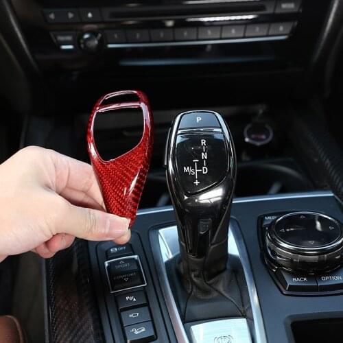 Red Real Carbon Fiber Car Gear Shift Panel Frame Gear Knob Cover Stickers For BMWF20 F30 F31 F34 X5 F15 X6 F16 X3 F25 X4 F26 F10