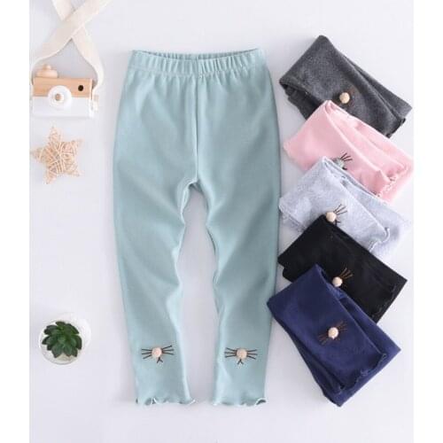 2021 New Little Rainbow Embroidered Girls' Leggings Spring and Autumn New Products Childrens Pants Pure Cotton Childrens Pants