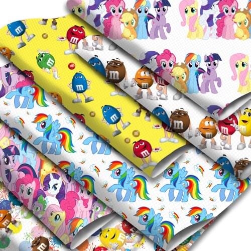 Cartoon Characters Faux Leather Sheets Girls Chocolate Candy Rainbow Horse Pattern Printed Synthetic Leather Fabric for Hair Bow
