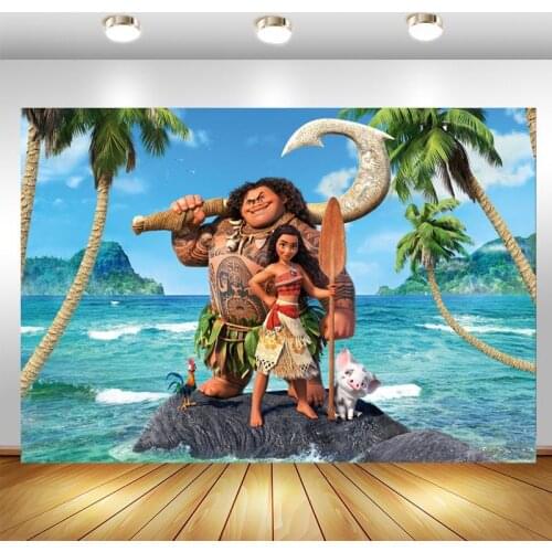 Moana Photo Backdrop Baby Shower Girls Happy Birthday Party Custom Photography Background Photo Studio Props Decoration Banner
