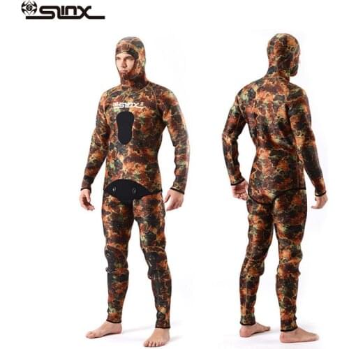 Men 5mm Spearfishing Premium Camouflage Neoprene Wetsuit Scuba Diving Suit Hoodie Snorkeling Suits Two Piece set