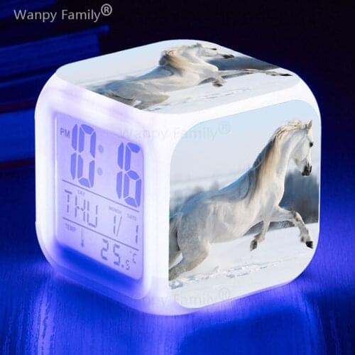 Running Horse Alarm Clocks 7 Color Glowing LED Digital Alarm Clock For Kids Birthday Gift Multifunctio Fashion alarm clock