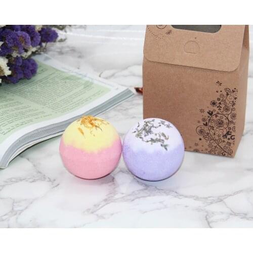 2X120g Organic Bath Bombs Dried Flower Petals Round Sea Salt Moisturizing Lavender Rose Handmade SPA Christmas Gifts Bath Salts