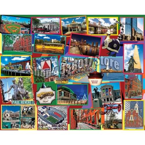 Full Square Diamond Embroidery Boston Collage 5D Diy Diamond Painting Cross Stitch Diamond Mosaic Sets Home Decorative gifts
