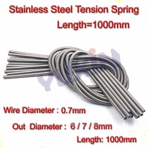 2PCS 0.7*6/7/8*1000mm Stainless Steel Tension Spring Extension Spring Wire Diameter 0.7mm Out Diameter 6 7 8mm Length 1000mm