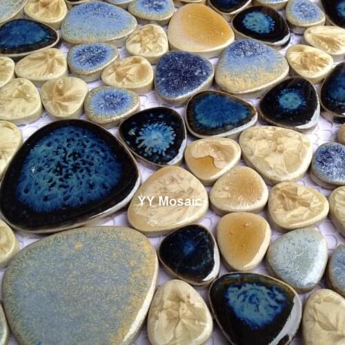 Retro Fambe Navy Blue Beige Ceramic Mosaic tile for Kithchen Shower Bathroom wall sticker swimming pool garden floor tile DIY