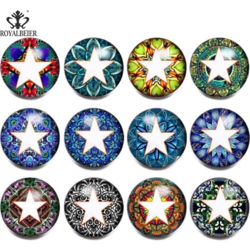 Royalbeier 12pcs Glass Charms Jewelry Pentagram Snap Button DIY Bracelet Keychain Accessories Charms Jewelry 18mm Snap Button