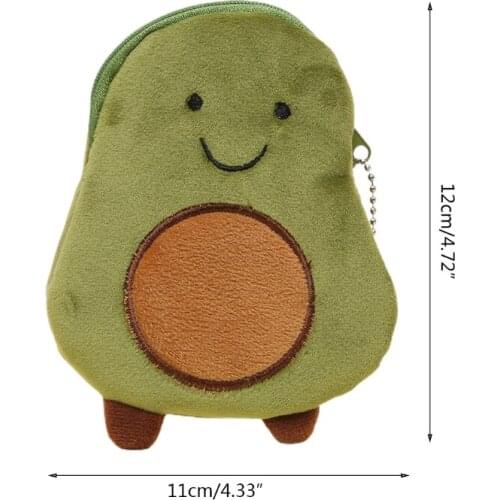 N84E Funny Pattern Wallet Cute Cartoon Animal Coin Bag Portable Plush Mini Card Bag Avocado Shape Purse Mini Handbag