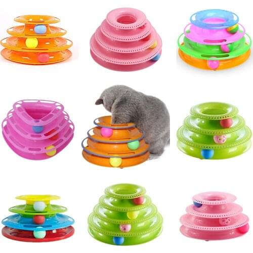 Three Levels pet cat toy Tower Tracks Disc cat Intelligence Amusement triple pay disc cat toys ball Training Amusement plate