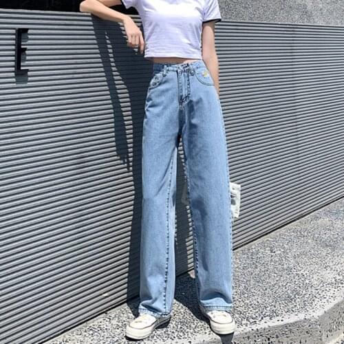 Woman Jeans High Waist Clothes Wide Leg Denim Clothing Blue Streetwear Vintage Quality Fashion Harajuku Straight Pants