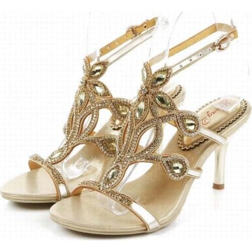 2018 new fashion gladiator rome high heels sandals bling bling crystal luxury rhinestone buckle summer women wedding shoes 34-44