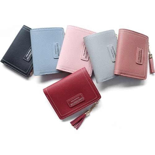 Women Mini Wallets Female Tassel Pendant Short Wallets PU Leather Lady Zipper Coin Purses Fashion Card Holders