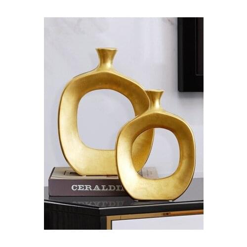 Nordic golden ceramic vase modern home decoration ornaments countertop vase creative living room flower arrangement vase