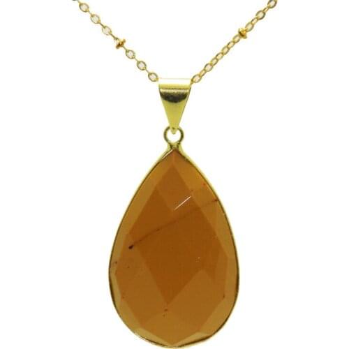 1pc Yellow Faceted Natural Bloodstone gold healing pendant women necklace gold plating gem stone pendant necklace for girl