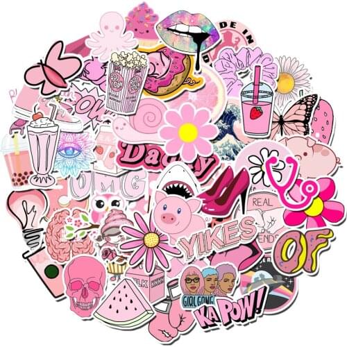 100 pieces pink girls cute stickers scrapbooking waterproof graffiti luggage stationery decorative notebook sticker pack labels