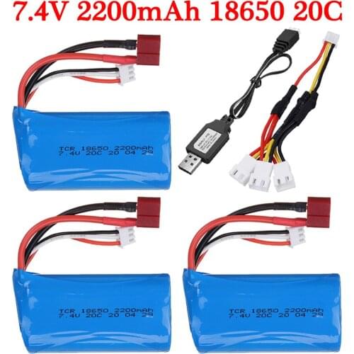 7.4V battery 2S 2200mah T Plug lipo Battery 18650 for Wltoys 10428 12428 12423 Q46 RC Car Spare Accessories 7.4V battery