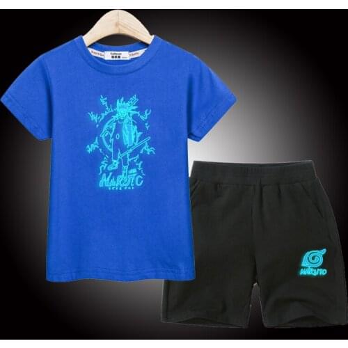 Aimi Lakana Boys Clothing Anime Luminous T-shirt Summer Shorts Kids 2pcs Set Teen Boy Thin Cotton Costume 2-14T Suit