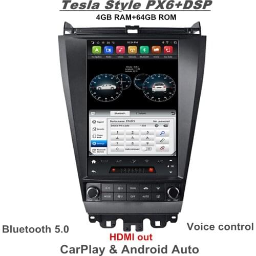 Tesla Vertical PX6 Android 9.0 Car Radio DVD GPS for Honda Accord 2003 2004 2005 2006 2007 Bluetooth WIFI Multimedia Player