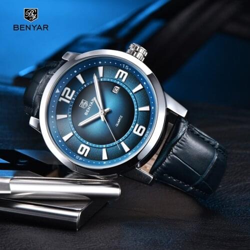 BENYAR Top Luxury Brand Military Watch Men Quartz Wristwatch Mens Clocks Leather Waterproof Strap Mens Watches Relogio Masculino