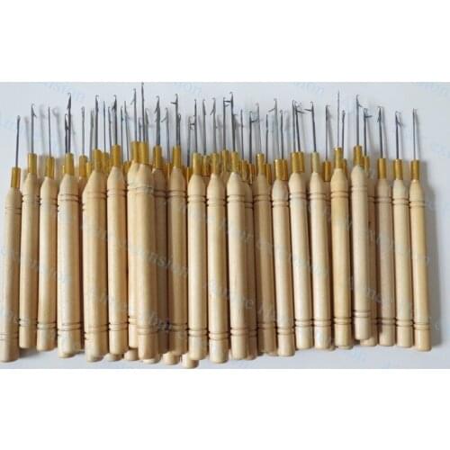 Free shipping 50pcs/Lot ,Wooden Handle Pulling Hook Needle Hair Extensions,Hair Extension Tools