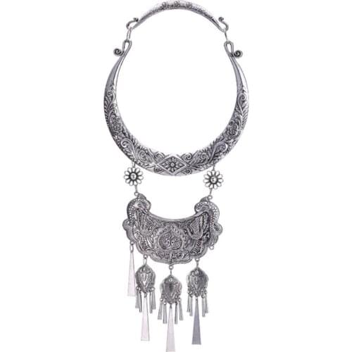 Free shipping charming ethnic wind Necklace sweater long chain pendant Miao silver dragon Flower peony tasse