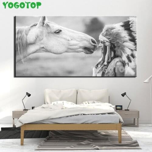 Large Diy Diamond Painting Indian woman and horse Square Round puzzle mosaic diamond embroidery Black and white art YY5089