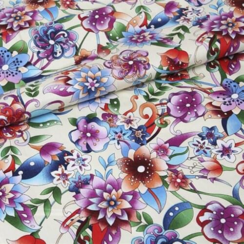 BZ89 100*140cm Painted Flowers Printed Cotton Satin Drill Fabric For Children Women Dress Tablecloth Bedding DIY Sewing Cloth