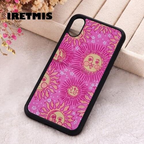 Iretmis 5 5S SE 2020 Phone Cover Case for iPhone 6 6S 7 8 Plus X Xs XR 11 12 Mini Pro Max Rubber Silicone Cute Pink Suns Pattern