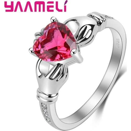 Fantastic Light Red Color And Love Design Sterling Silver Rings For Women For Cocktail Party Trendy Ring